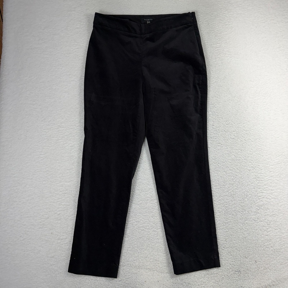 Talbots Curvy Black Velour Velvet Pants Size 8 (32x28) Side Zip Stretch Work